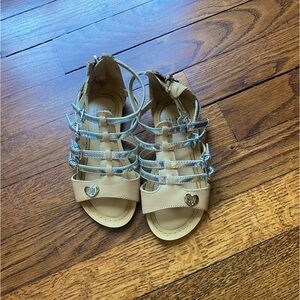 Little girls strappy Stuart Weitzman sandals with back zip closure. Size 8